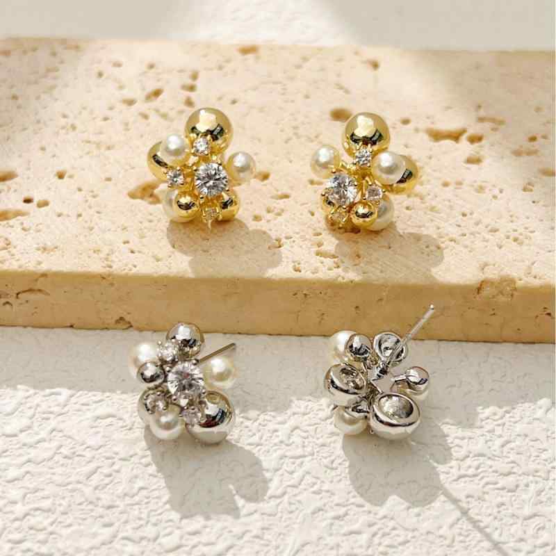 ピアス レディース シンプル パール ジルコニア 小ぶり アクセサリー ファッション雑貨 おしゃれ かわいい 高見え 電気メッキ加工