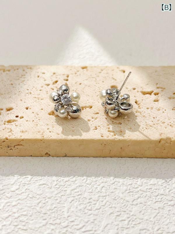 ピアス レディース シンプル パール ジルコニア 小ぶり アクセサリー ファッション雑貨 おしゃれ かわいい 高見え 電気メッキ加工