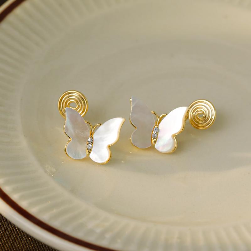 イヤリング レディース バタフライ 蚊取り線香 銅メッキ 14K金 アレルギー対応 小さめ シンプル 上品 かわいい