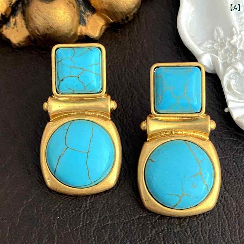 イヤリング レディース ヴィンテージ風 合金 緑松石 エスニック調 レトロ モチーフ 高見え アクセサリー