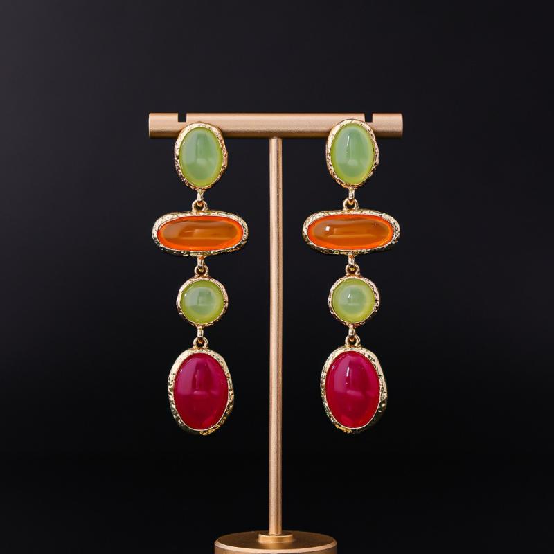 イヤリング レディース レトロ 宮廷風 樹脂 楕円 アート アクセサリー ジュエリー ギフト プレゼント 電気メッキ加工2(4.0)