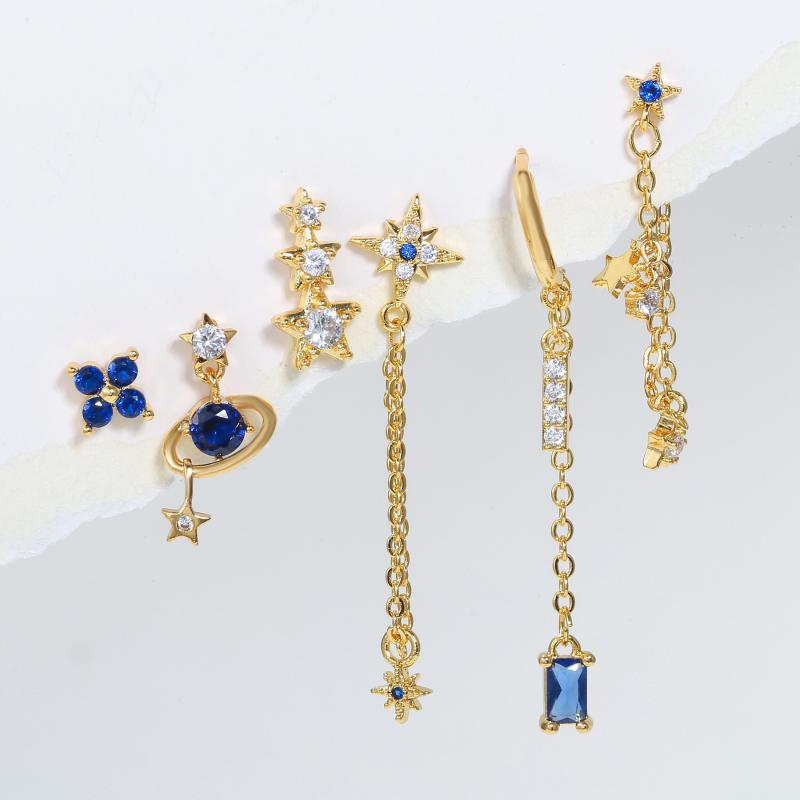 Body Earrings - ピアス レディース S925 シルバー ジルコニア ロング タッセル イヤリング 6点セット 電気メッキ加工 高級感 かわいい