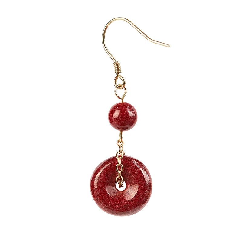 ピアス レディース シルバー925 朱砂 本命年 イヤリング レトロ レッド ロングチェーン イヤーアクセサリー ジルコニア かわいい 小さめ ゆれる 電気メッキ加工