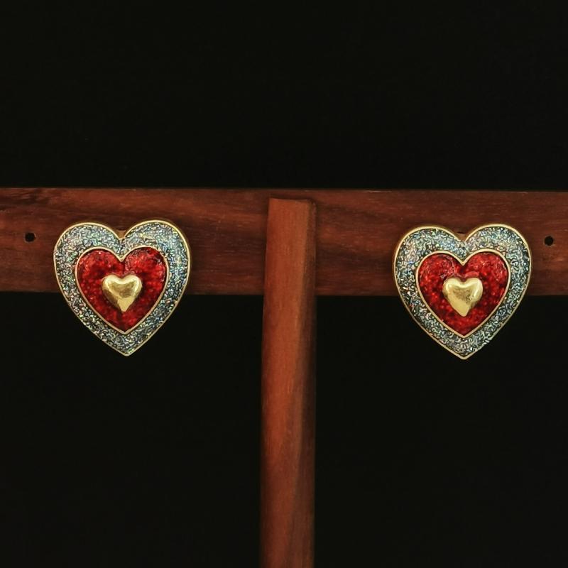 イヤリング レディース シルバー レッド 滴胶 グリッター 三連 ハート 大ぶり 個性的 ユニーク