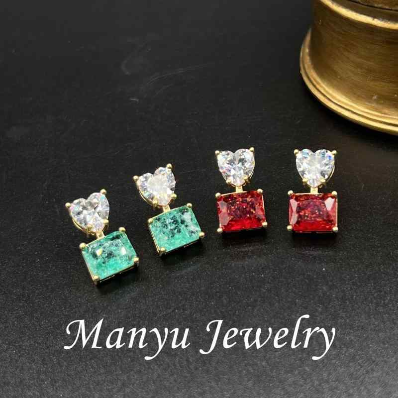ピアス レディース キュービックジルコニア ハート スクエア 電気メッキ加工 グリーン 高級感 小さめ イヤリング ファッション かわいい おしゃれ アクセサリー