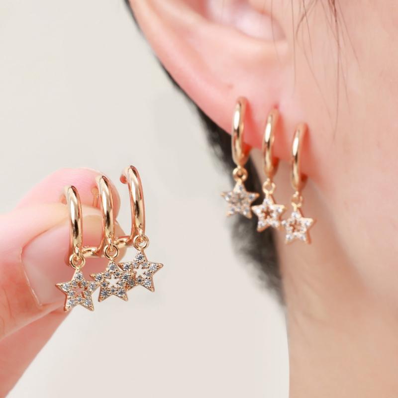 ピアス レディース 18K ローズゴールド ジルコニア 三環 フリンジ 銅 電気メッキ加工 フレンチ エレガント イヤリング インスタ映え