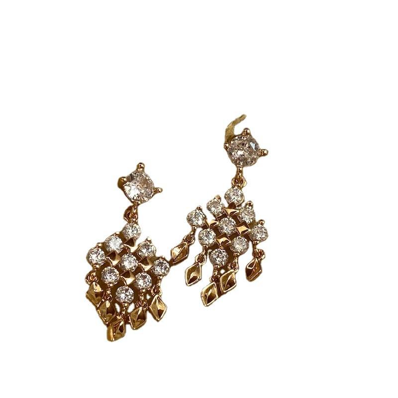 ピアス レディース 高見え ジルコニア S925 シルバー925 菱形 レトロ 高見え 冷淡 高見え 流線形 タッセル