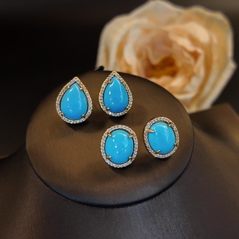 ピアス レディース 女性用 ブルー 瑠璃 ジルコニア 水滴 ドロップ レトロ 小さめ イヤリング 電気メッキ加工 通勤 アクセサリー ジュエリー ファッション おしゃれ かわいい