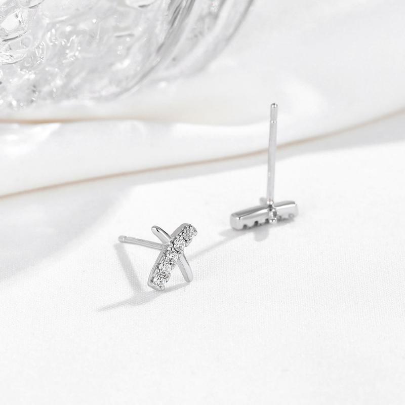 ピアス レディース シルバー925 ジルコニア アルファベット X クロス イヤリング シンプル アクセサリー 個性的なイヤーカフ