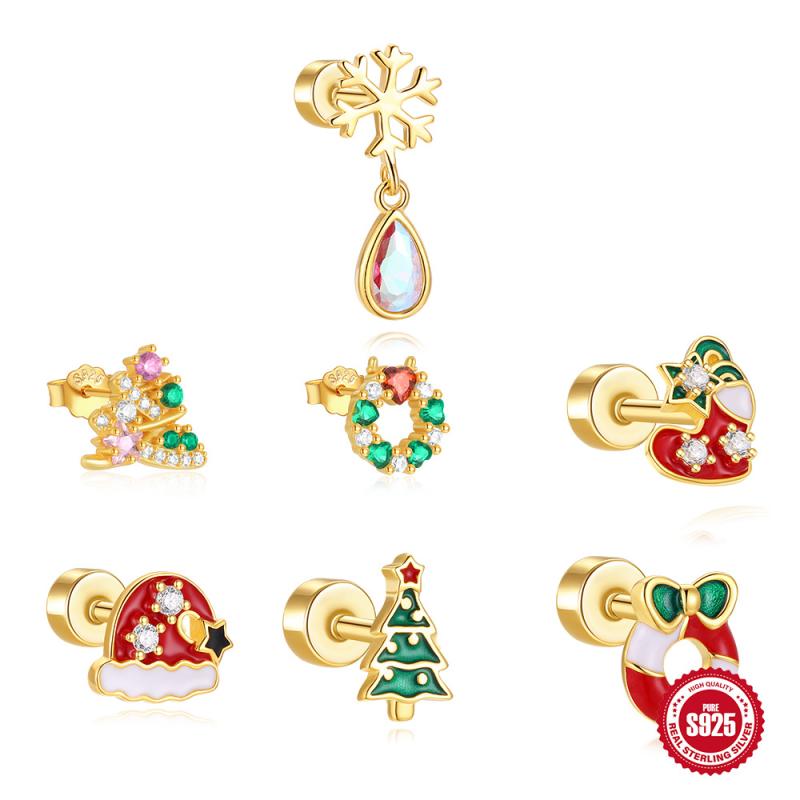 ピアス レディース シルバー925 クリスマス ドロップオイル 軟骨 スパイラル かわいい