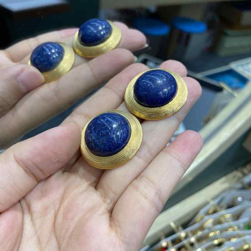 ピアス レディース 女性用 青金石 ラウンド 電気メッキ加工 ジルコニア 琺瑯(ほうろう) エナメル 中古風 イヤリング