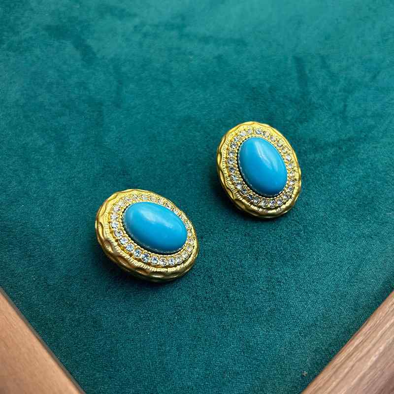 ピアス レディース ヴィンテージ風 楕円形 ターコイズ ジルコニア おしゃれ かわいい シンプル