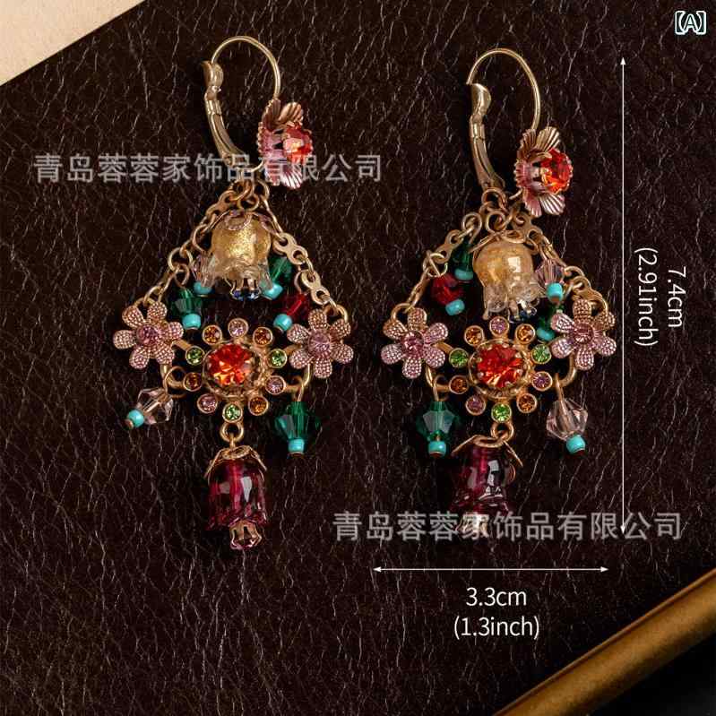 ピアス レディース 春夏 高級感 接触冷感 多巴胺カラー フリンジ ゆれる 揺れる かわいい イヤリング[ "・処理方法: 電気メッキ", "・モチーフ: 花", "・カラー: イヤリング&...