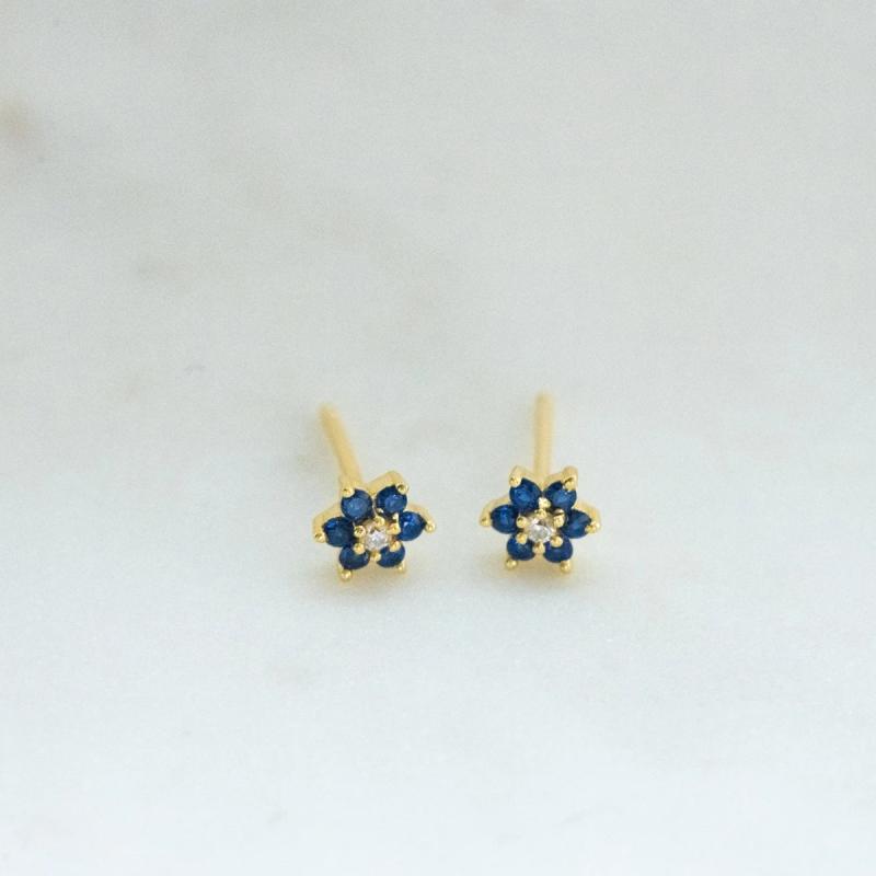 Body Earrings - ピアス レディース s925 シルバー 宝藍色 ジルコニア 花柄 イヤリング 耳飾り 華奢 かわいい おしゃれ