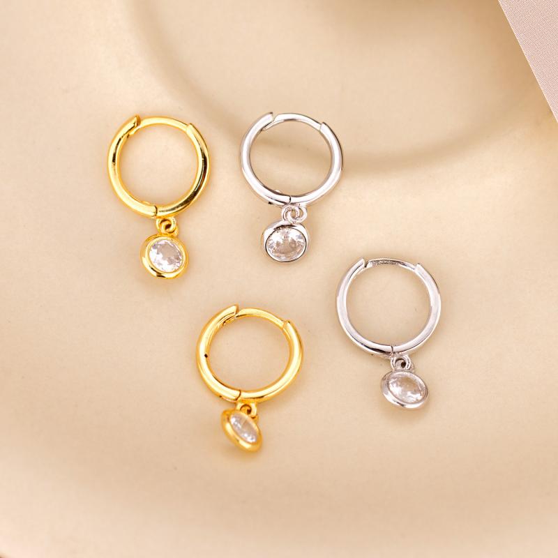 ピアス レディース シルバー ゴールド 光沢 サークル イヤリング シンプル 一粒ジルコニア かわいい 韓国風 アクセサリー2