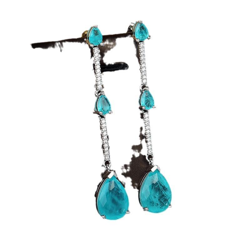 ピアス レディース パライバトルマリン風 ジルコニア ドロップ ロング 電気メッキ加工 揺れる 普段使い かわいい