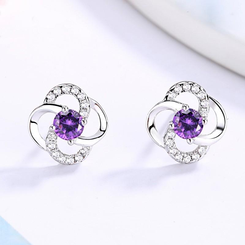 ピアス レディース 女性用 シルバー925 四つ葉 クローバー 花形 スタッドピアス ジルコニア 回転 韓国 ファッション トレンド アクセサリー 百搭