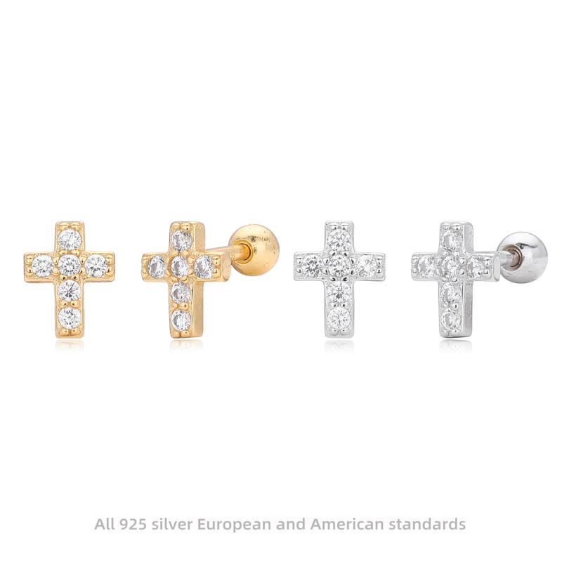 ピアス レディース S925 シルバー ジルコニア クロス 十字架 ファッション エレガント ラグジュアリー ..