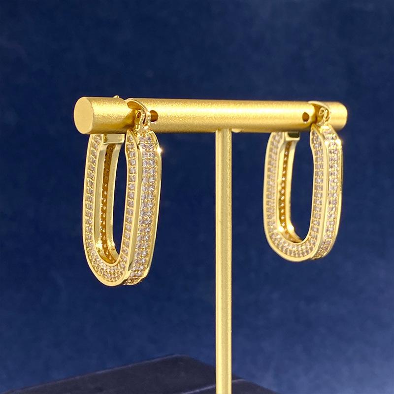 Freshwater Pearl - ピアス レディース U形 満点ジルコニア 幾何学模様 高品質 チタン製 軽 Luxury 気質 シンプル イヤーアクセサリー