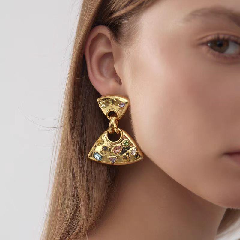 ピアス レディース 多色宝石 個性的 レトロ 港風 イヤリング 軽奢 高級感 アクセサリー