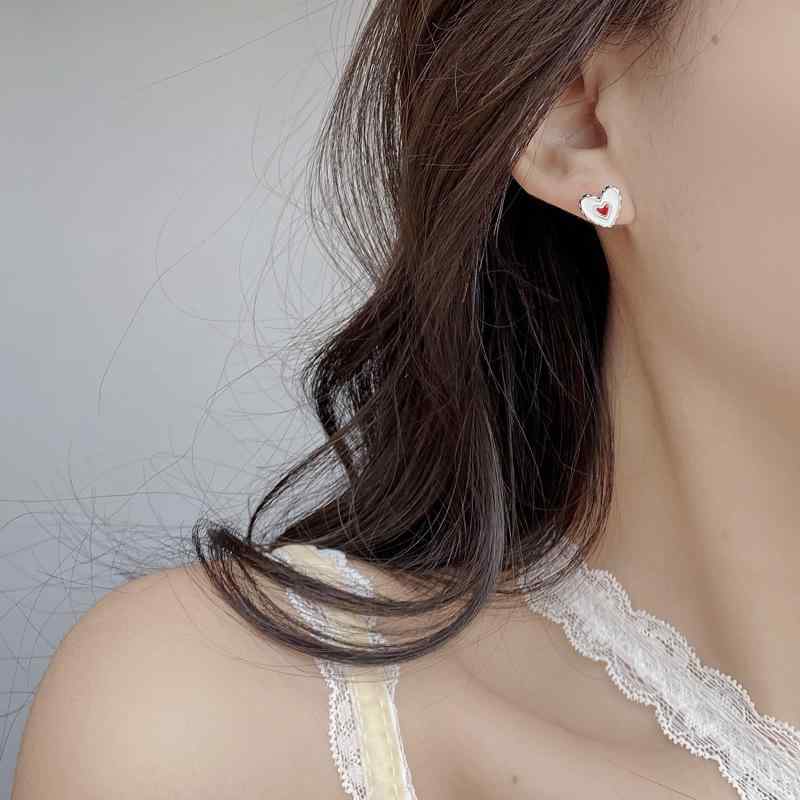Body Earrings - ピアス レディース S925 シルバー 法式 スイート ドロップ釉 レッド ハート イヤリング かわいい シンプル ベーシック 通勤 アクセサリー
