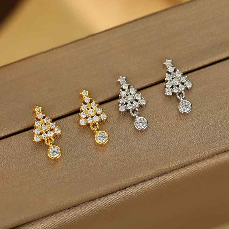 ピアス レディース S925 シルバー クリスマスツリー ジルコニア 繊細 かわいい キラキラ 秋冬 クリスマス ギフト アクセサリー