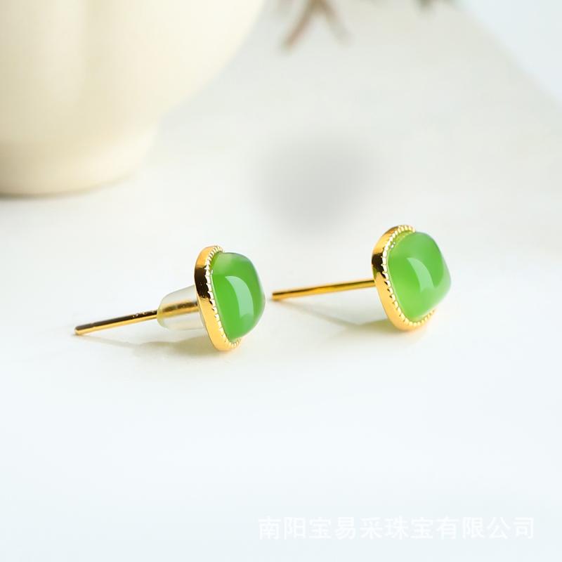 ピアス レディース エメラルド ジェイド S925 シルバー925 銀製 スクエア 四角形 スタッドピアス イヤリング アクセサリー ジュエリー