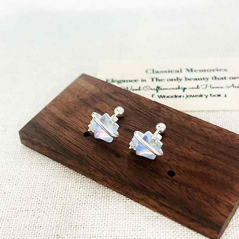 身體穿洞飾品 - ピアス レディース シルバー999 小さめ 星 月光石 ジルコニア 高級感 ひねり 螺鈿風 イヤリング S9992