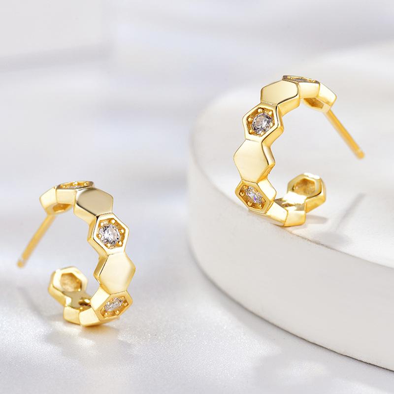 ピアス レディース シルバー925 ハニカム 蜂の巣 モチーフ イヤリング シンプル 冷淡 シルバーアクセサリー 女性