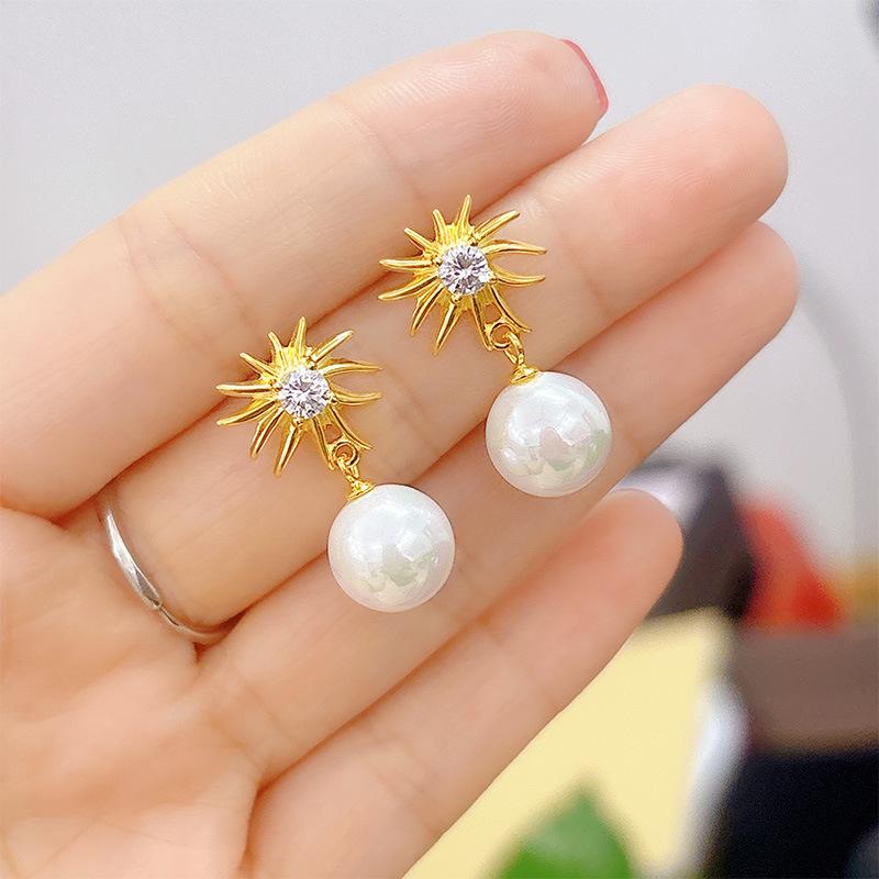 ピアス レディース S925 シルバー 太陽花 パール ジルコニア ファッション かわいい 気質 イヤリング おしゃれ アクセサリー