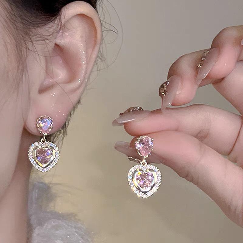 Black Pearl - ピアス レディース 春夏 ピンク系 愛らしいハート ジルコニア 痛くないイヤリング イヤーカフ かわいい アクセサリー フェミニン 電気メッキ加工 パーティー お呼ばれ