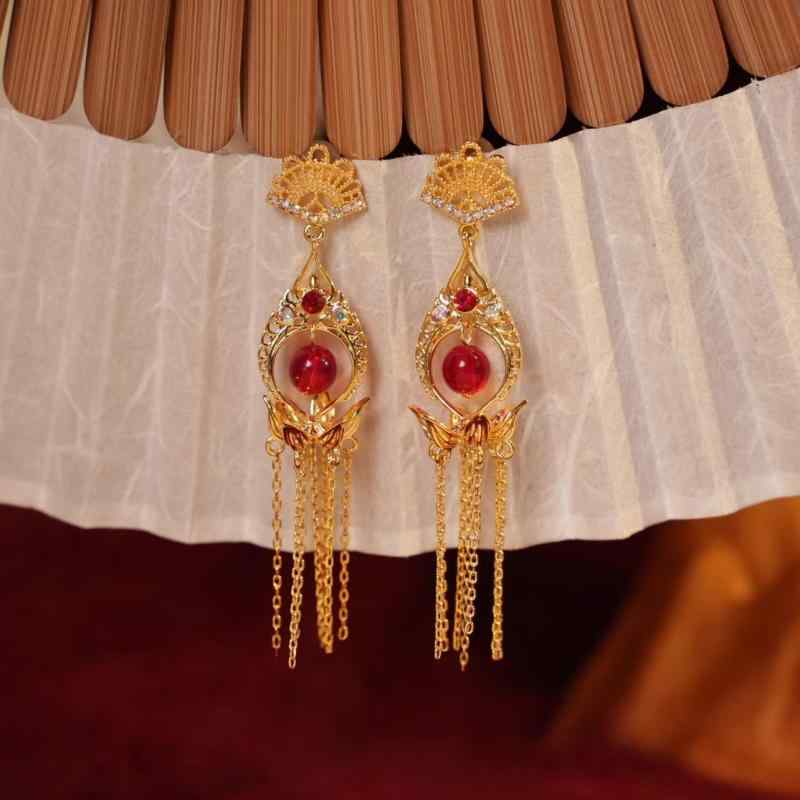 イヤリング レディース 新中式 宮廷風 鳳冠 霞帔 耳環 スクリュー クリップ式 ピアス穴不要 結婚式 和装 アクセサリー