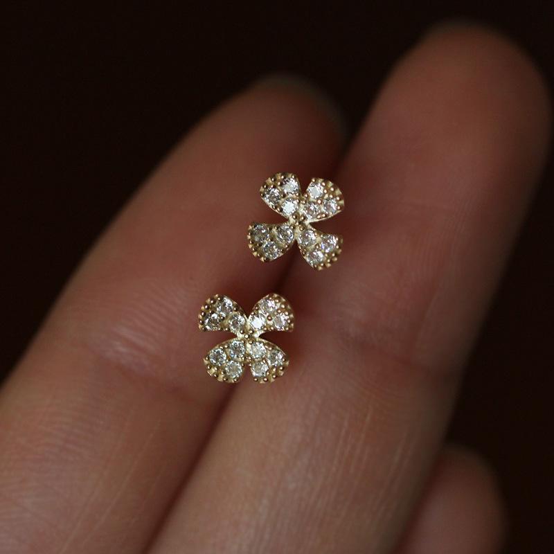 ピアス レディース S925 シルバー 14K ゴールド クローバー 花柄 キラキラ 小さめ 接触冷感 高級感 かわいい イヤリング