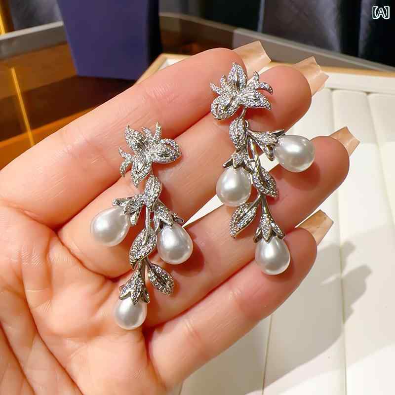 ソファポテトのイヤリング レディース 花 フラワー ジルコニア 鈴蘭 ドロップ 電気メッキ加工 トレンド アクセサリー｜アングル2
