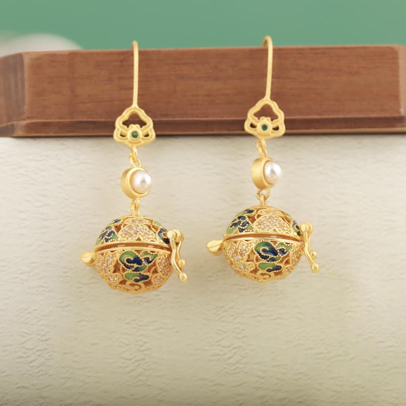 イヤリング レディース 祥雲 香囊 绣球 烧藍 掐丝 高級感 新中式 古典2