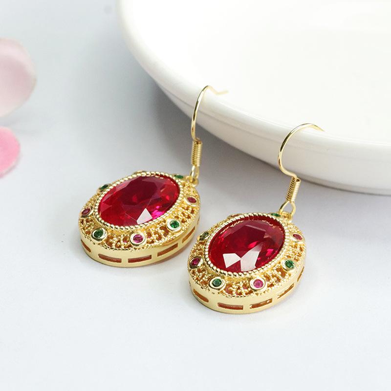 イヤリング レディース ファッション ジュエリー レッドジルコニア スタッドピアス フックピアス ドロ..