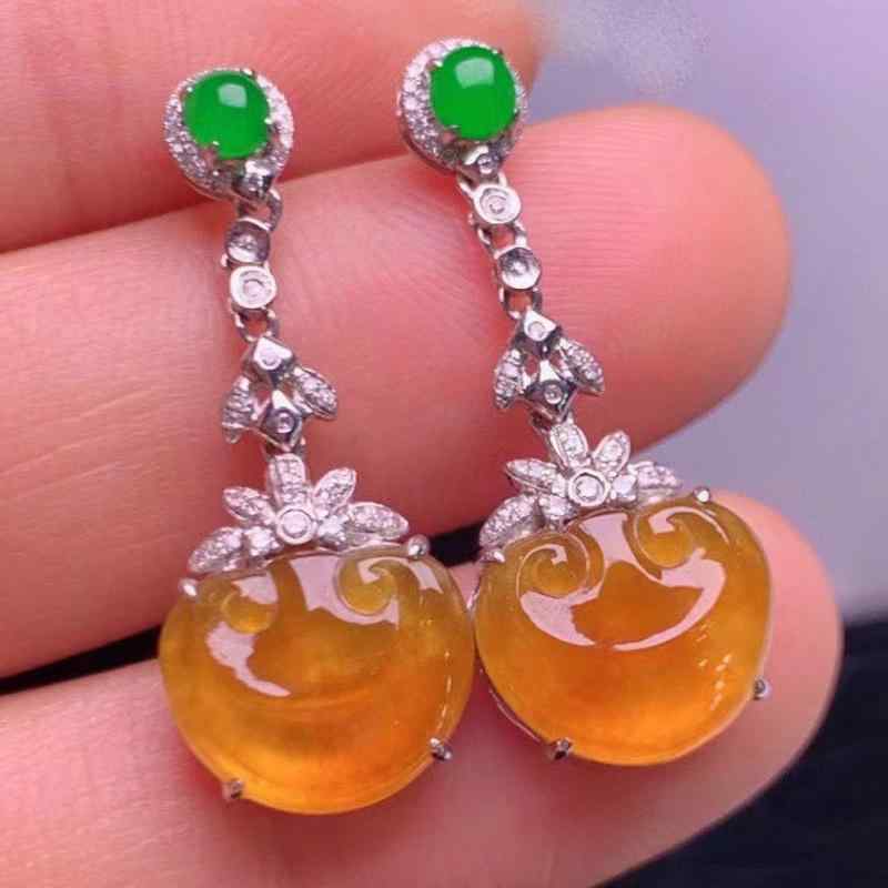 ピアス レディース S925シルバー 氷種 翡翠風 氷黄色 如意 ぷっくり 丸い スタッドピアス 女性らしい 水滴型 しずく ドロップ