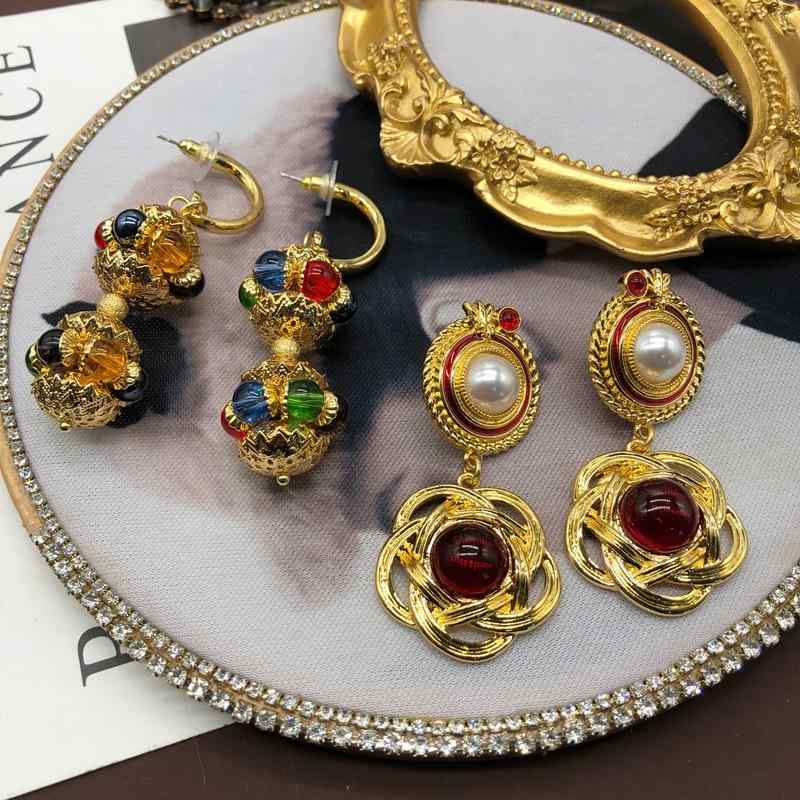 Body Earrings - イヤリング レディース 女性用 ヴィンテージ 宮廷風 中古 カラフル 琉璃 ファッション トレンド 気質 掃肩 立体 円形 ドロップ