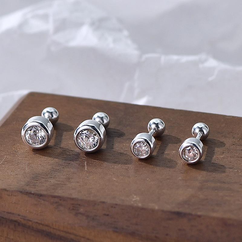 ピアス レディース メンズ シルバー999 ジルコニア 耳 кольцо イヤリング 男女兼用 ネジ式 つけっぱなし アクセサリー かわいい おしゃれ(4.0)