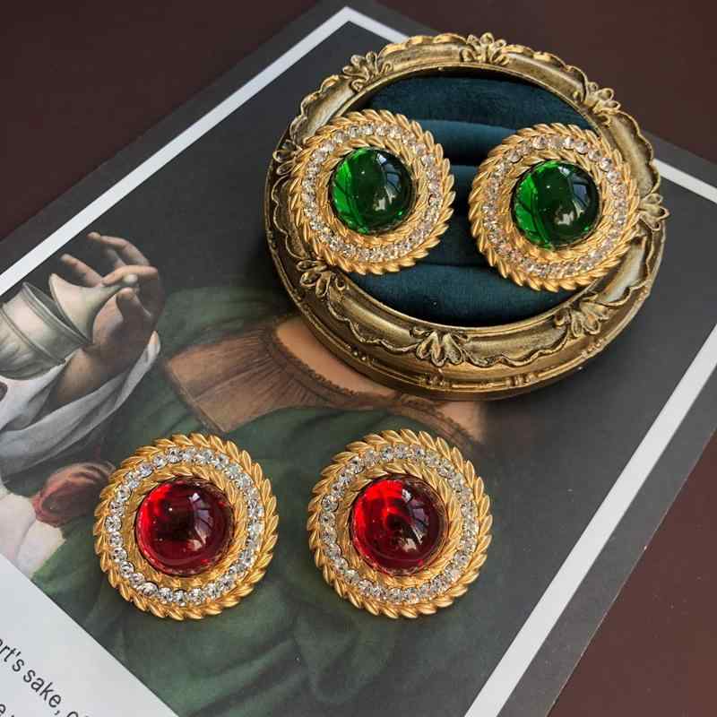 イヤリング レディース レッド グリーン 大ぶり 琉璃 復古風 レトロ 揺れる 電気メッキ加工 真鍮 大人かわいい アクセサリー カジュアル