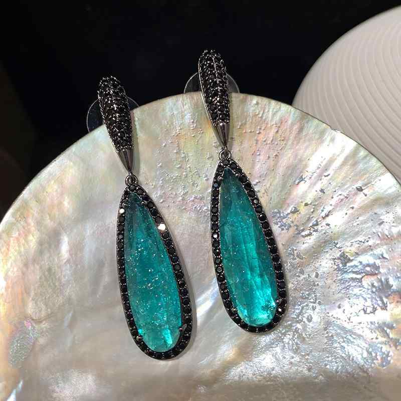Demantoid - ピアス レディース ブラック グリーン ジルコニア ドロップ 925シルバー 針 大ぶり 揺れる 電気メッキ加工