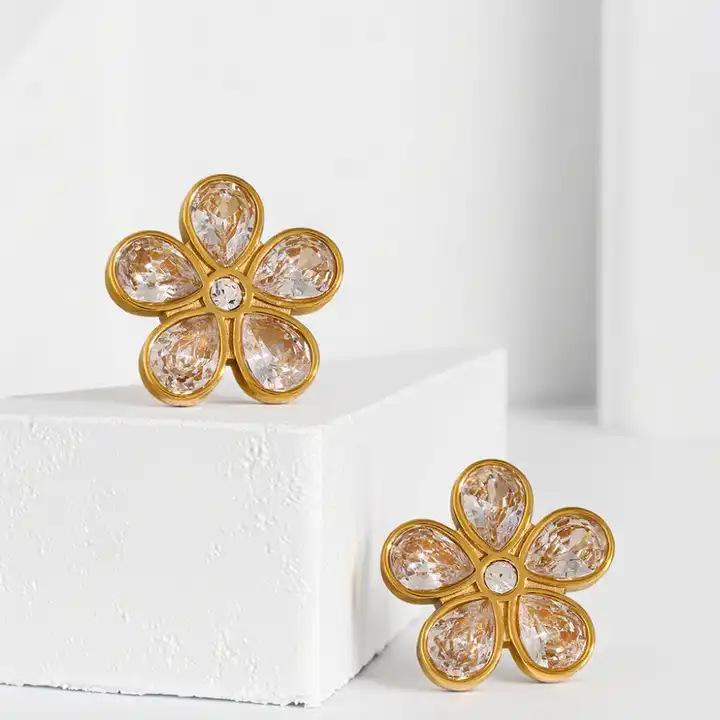 Rhodolite - イヤリング レディース 接触冷感 サマー ジルコニア 花柄 ステンレス 軽奢 小さめ アクセサリー 電気メッキ加工