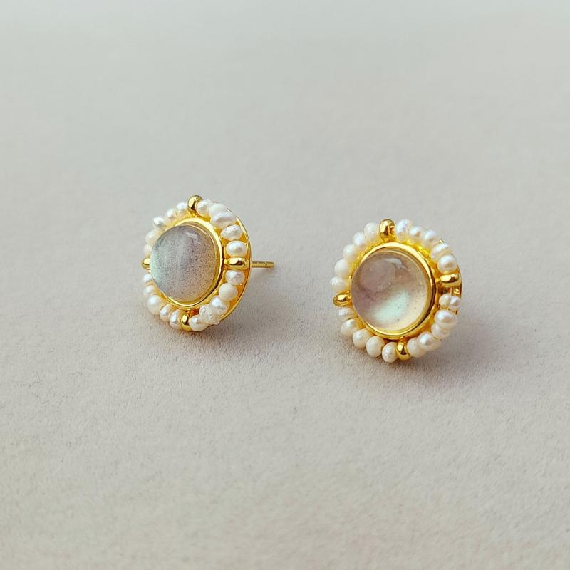 ピアス レディース シルバー925 天然パール 小さめ デザイン性 イヤリング 高級感 気質 レトロ ラブラドライト シルバー針