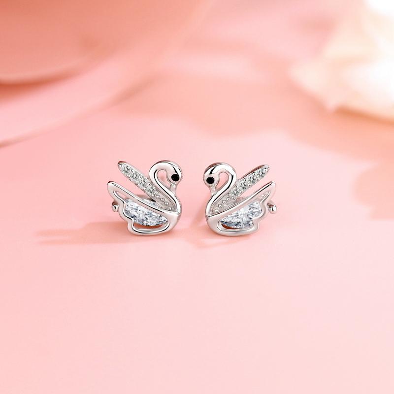 ピアス レディース シルバー925 小さめ スワン イヤリング エレガント 華奢 高見え 大人 かわいい 上品..