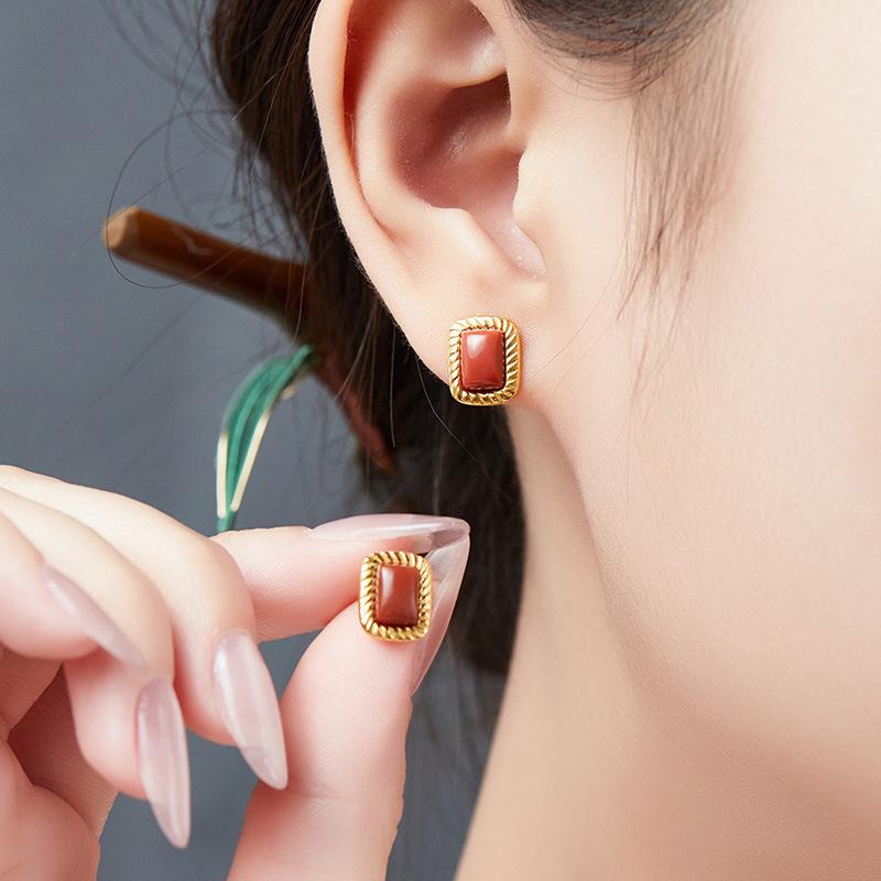 ピアス レディース S925 シルバー 南紅瑪瑙 新中式 复古 レッド 高級感 イヤリング 耳飾り ギフト プレゼント