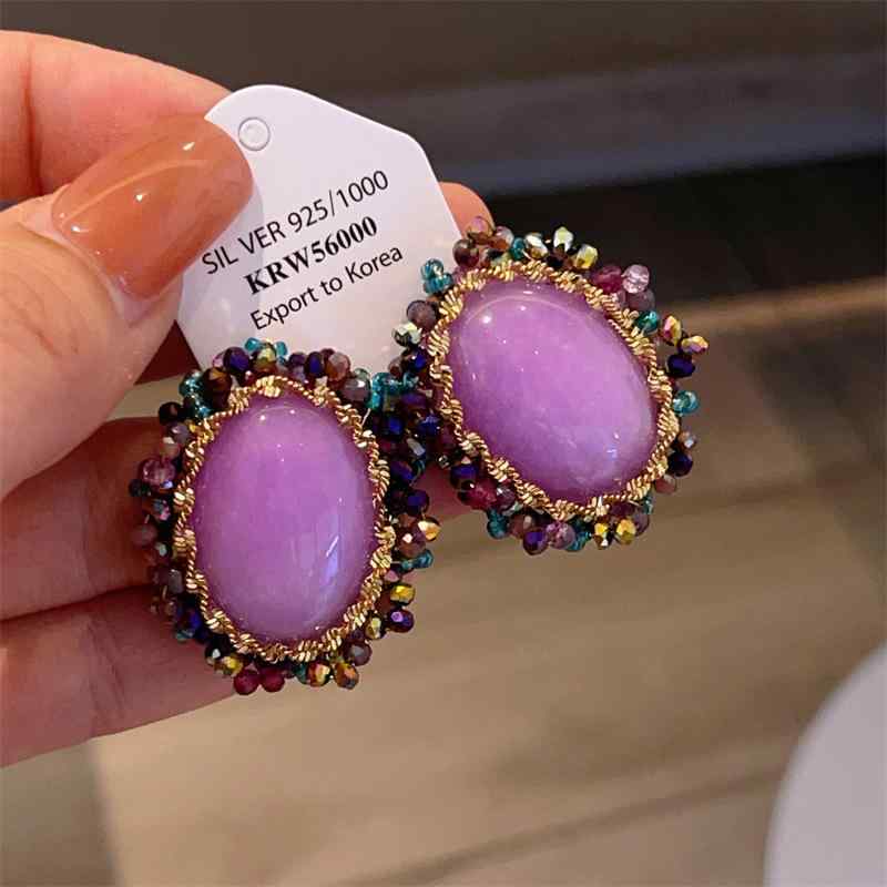 ピアス レディース 925シルバー 針 楕円形 ジルコニア 紫金石 水晶 デザイン ドロップピアス イヤリング アクセサリー