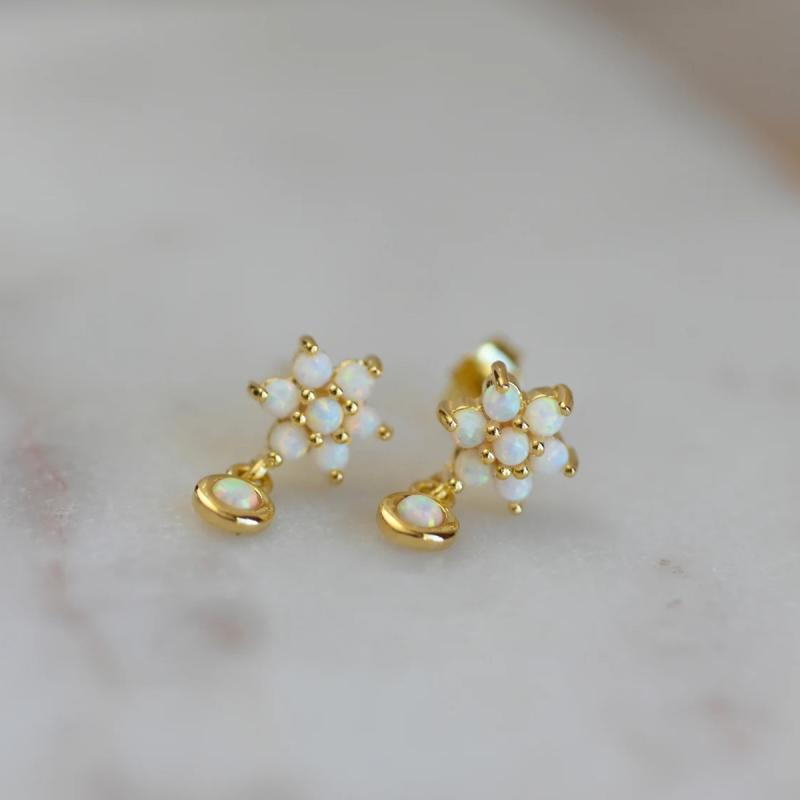 ピアス レディース s925 シルバー 天然 オパール ドロップ スターダスト イヤリング イヤーカフ 太陽 花 チタン ポスト キラキラ アクセサリー ジュエリー