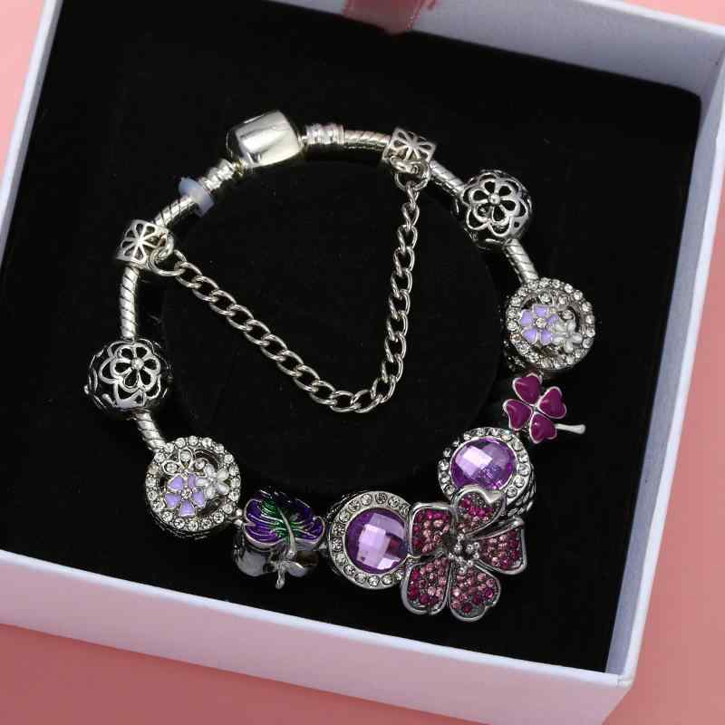 ブレスレット レディース 気質 紫 桃の花 三つ葉草 上品 ギフト