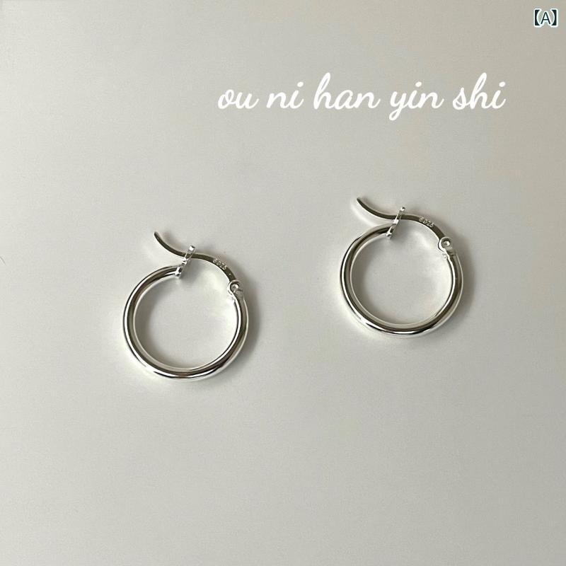 ピアス レディース S925 シルバー シンプル サークル リング フープ 極細 針 高級感 上品 エレガント デイリー パーティー(4.0)