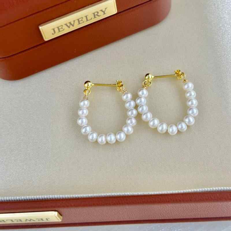 ピアス レディース S925 シルバー ドーナツ 淡水パール イヤリング 小さめ レトロ 高級感 デザイン 電気メッキ加工 上品 アクセサリー